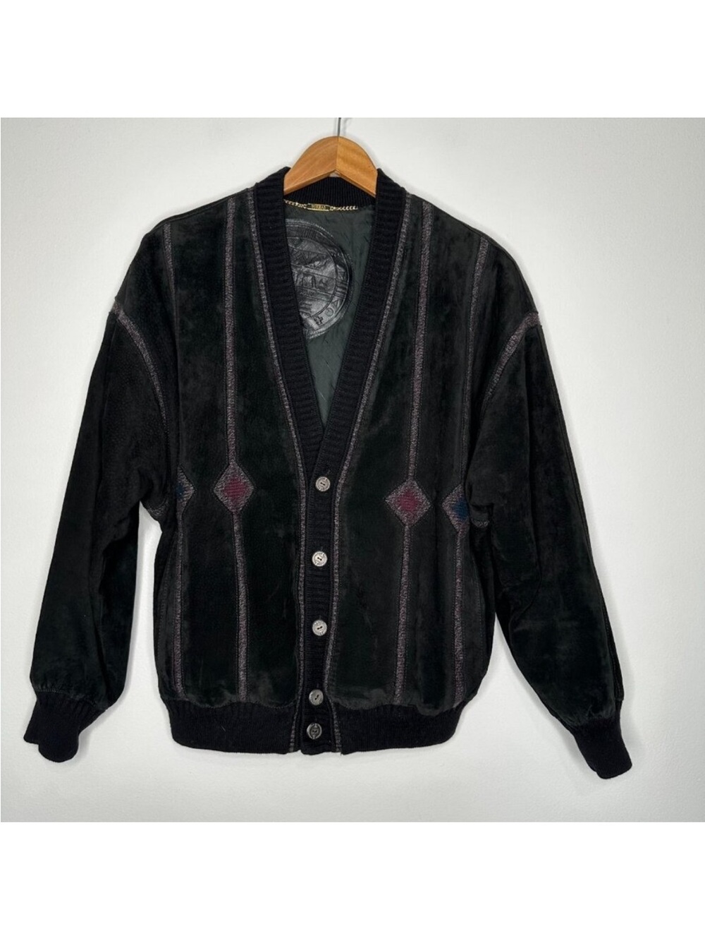 Torras Suede Leather Jacket Black Button up Wool Size‎ 38 Spain
